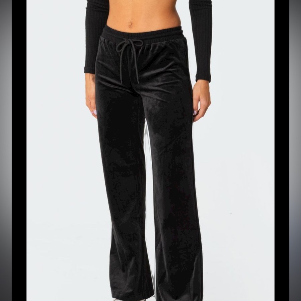 Black Velour Flare Legged Pants
